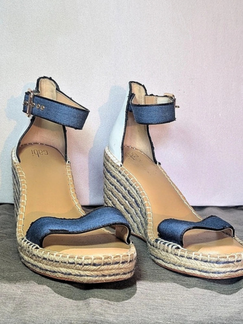 Cabi Denim Espadrille Wedge Sandals Size 8